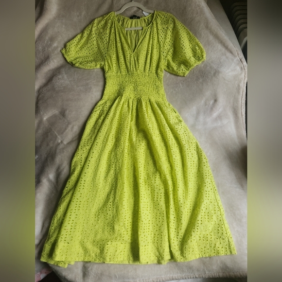 Jcrew provence smocked-waist midi dress eyelet Lemon Sorbet Size petite PS BNWT - Picture 10 of 15